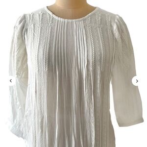 White Women's Pleated Boho Blouse